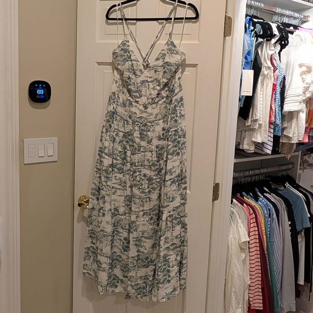 Abercrombie & Fitch Women's Flowy Tiered Maxi Dress GREEN PATTERN Size Large